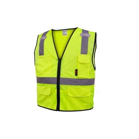 Gss Safety GSS Safety 1505 Multi-Purpose Class 2 Mesh Zipper 6 Pockets Safety Vest, Lime, Medium 1505-MD